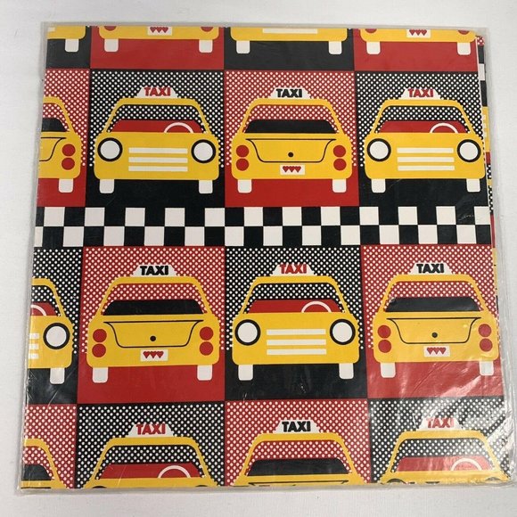 Vintage Stephen Lawrence All Occasion Taxi Cab Gift Wrap Sheets Two 20" x 30" - Picture 6 of 7